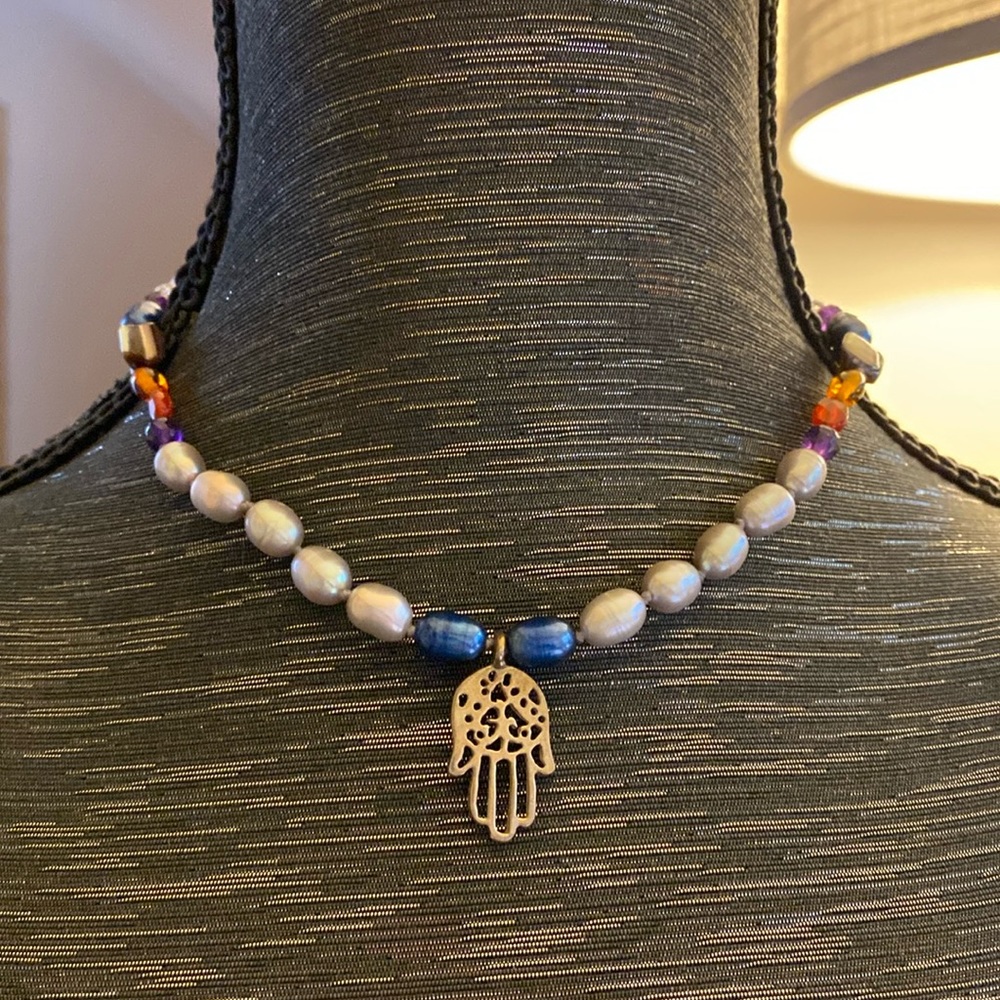 Energy Muse gemstone and freshwater pearl necklace.